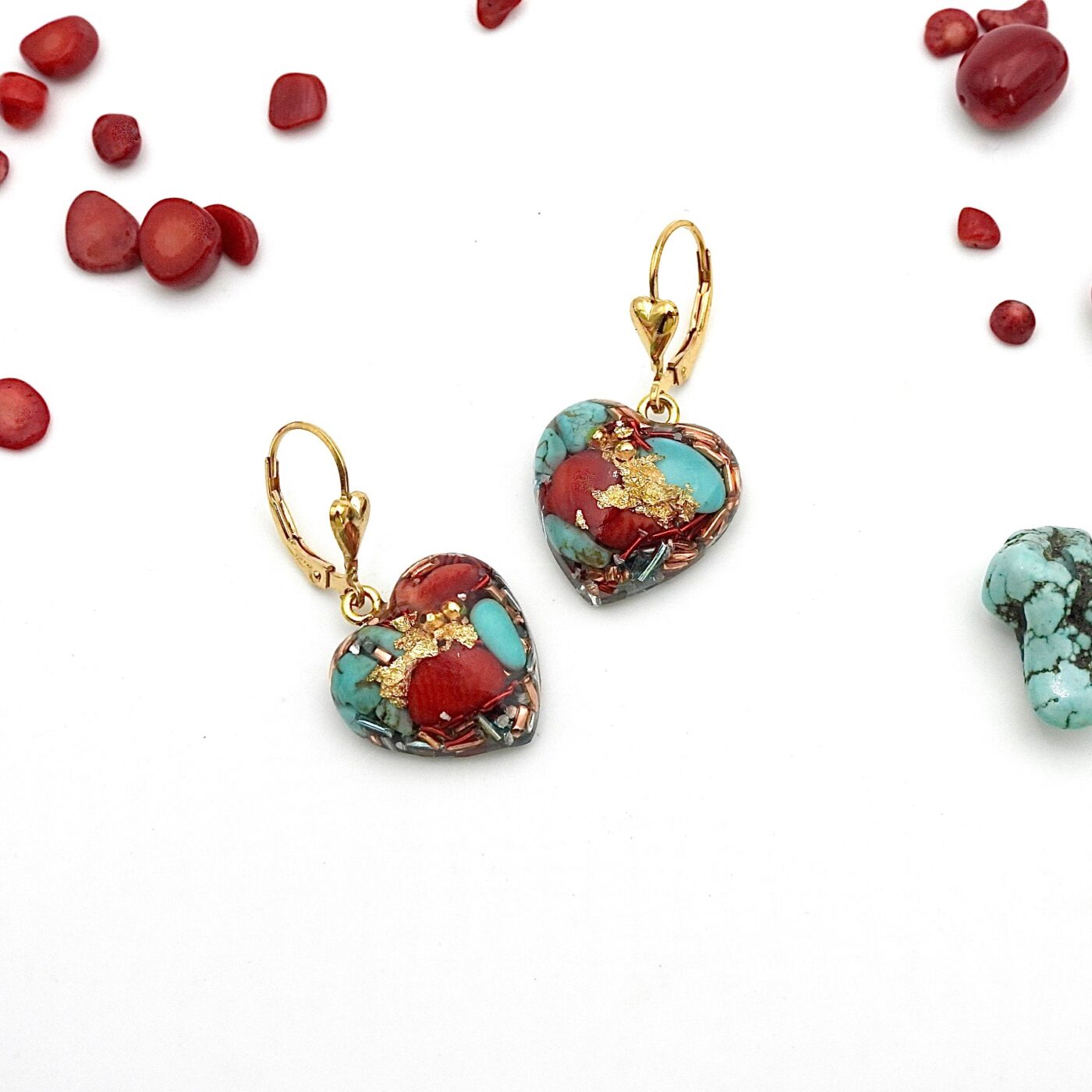 Boucles d'oreilles orgonite coeur Tibet