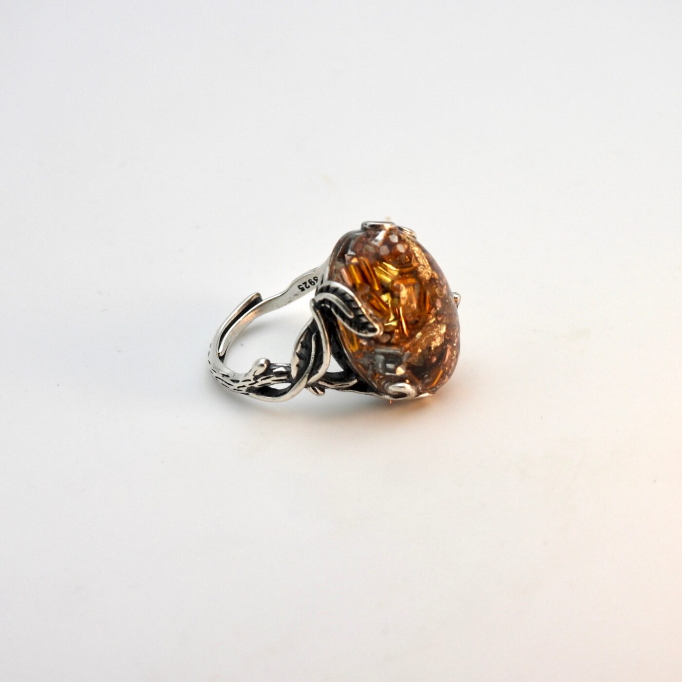 Bague orgonite ambre branche