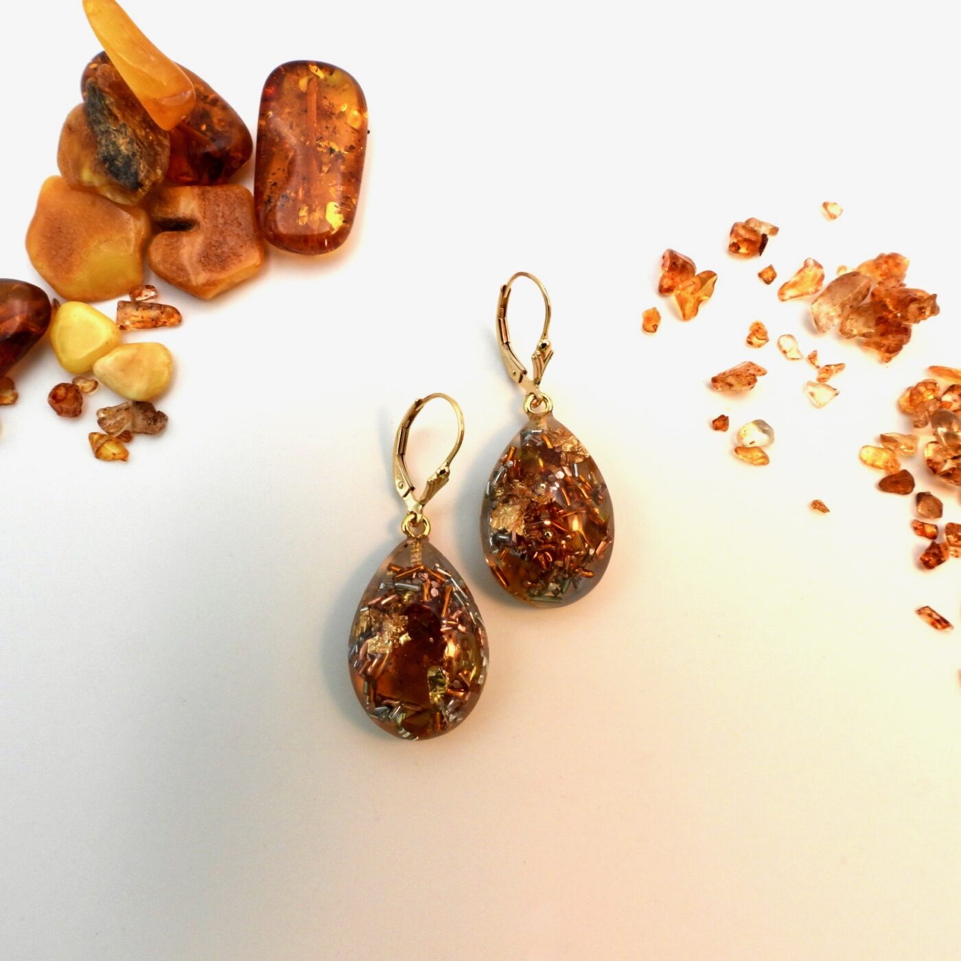 Boucles d'oreilles orgonite goutte ambre new