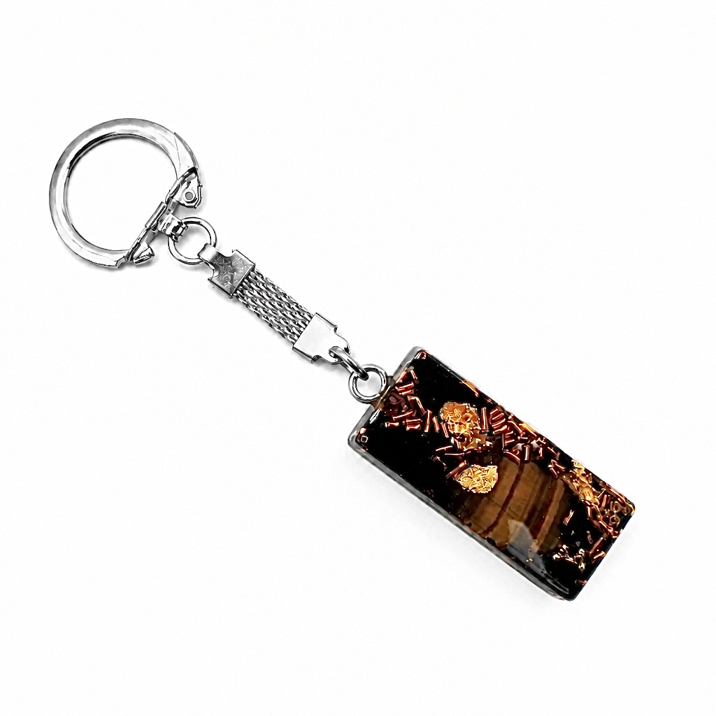 Porte clefs orgonite rectangle shungite oeil de tigre