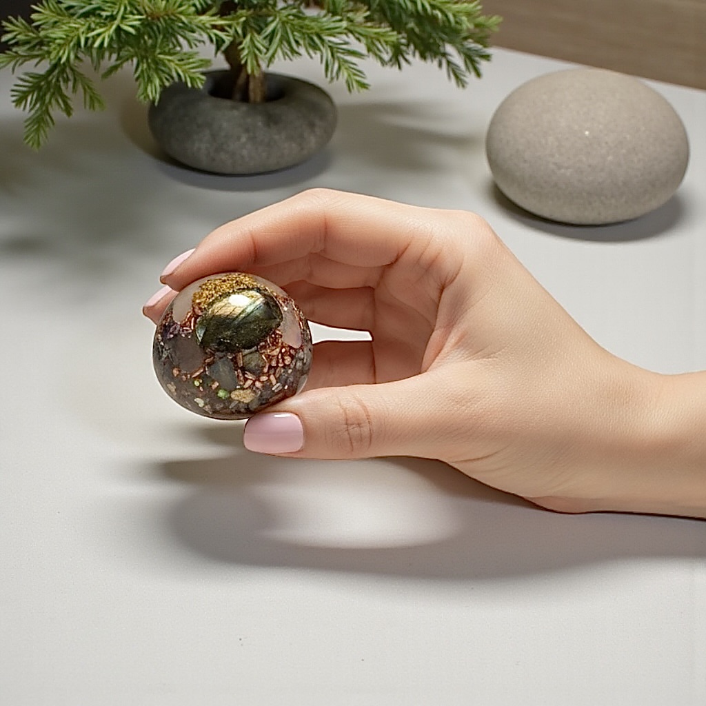 Orgonite demi sphère quartz rose et labradorite – Image 2