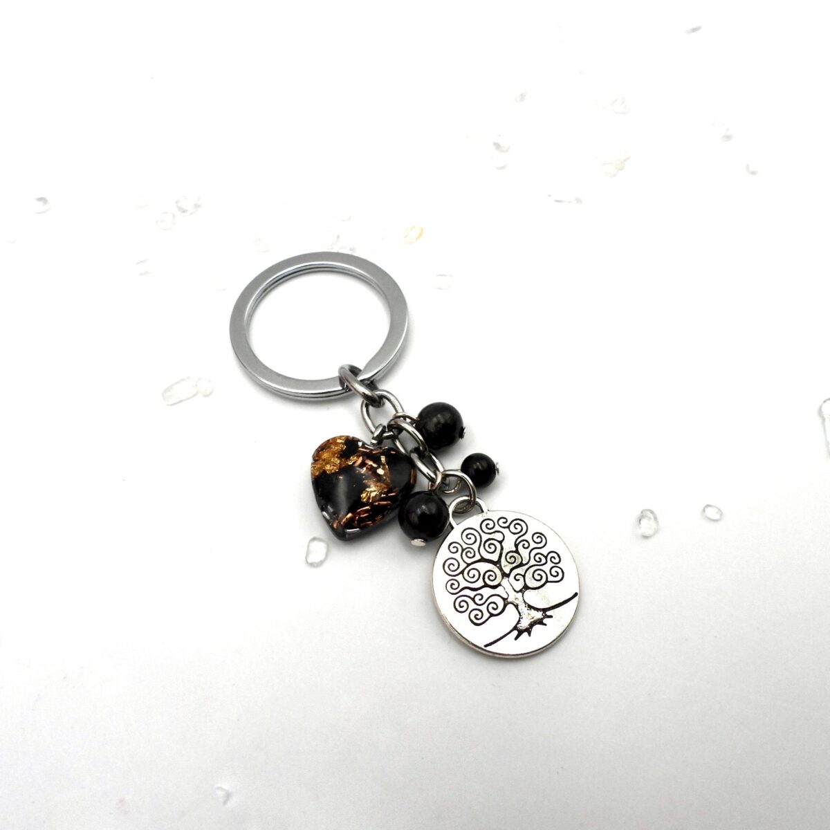 Porte clefs orgonite coeur shungite arbre de vie