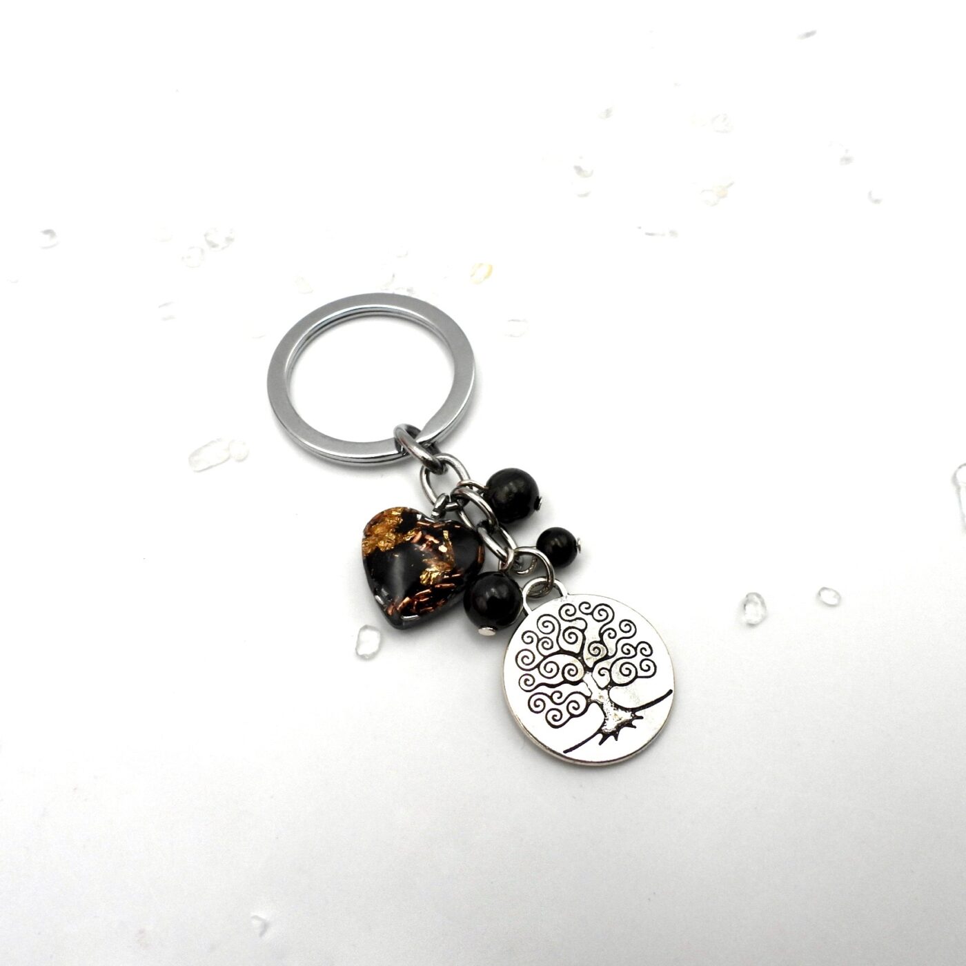 Porte clefs orgonite coeur shungite arbre de vie
