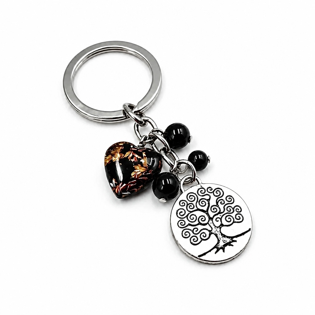 Porte clefs orgonite coeur shungite arbre de vie