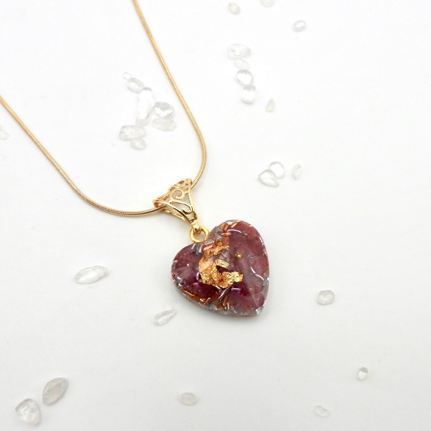Pendentif orgonite coeur tourmaline rose new