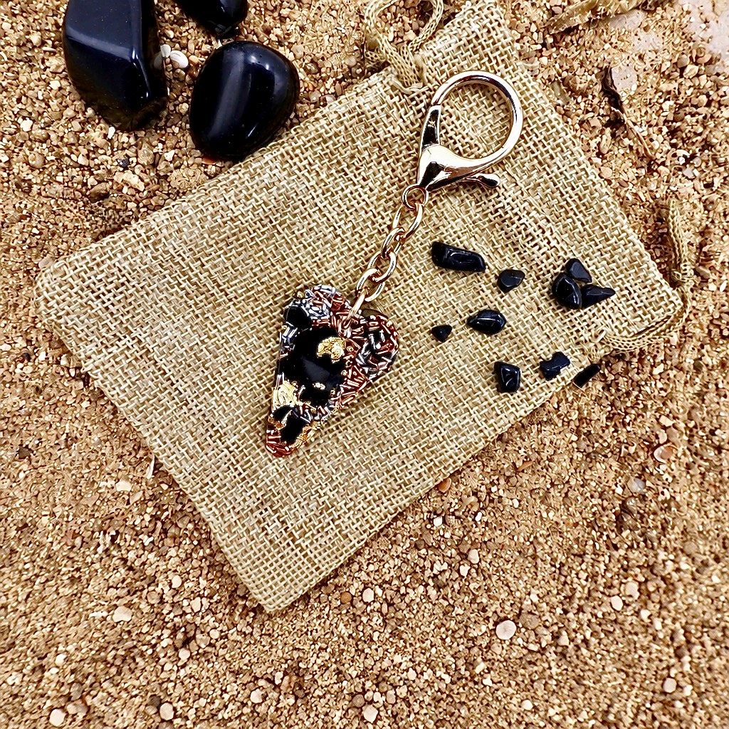 Porte clefs orgonite nomade coeur shungite