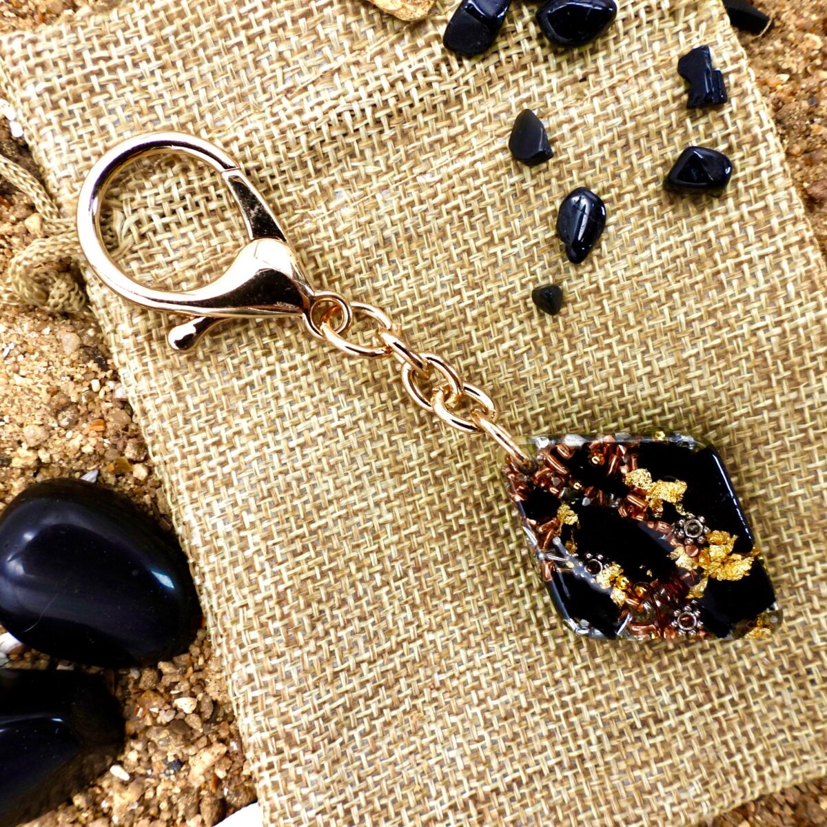 Porte clefs orgonite nomade losange shungite