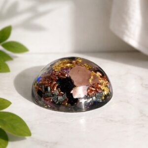 Demi sphère orgonite shungite et quartz rose