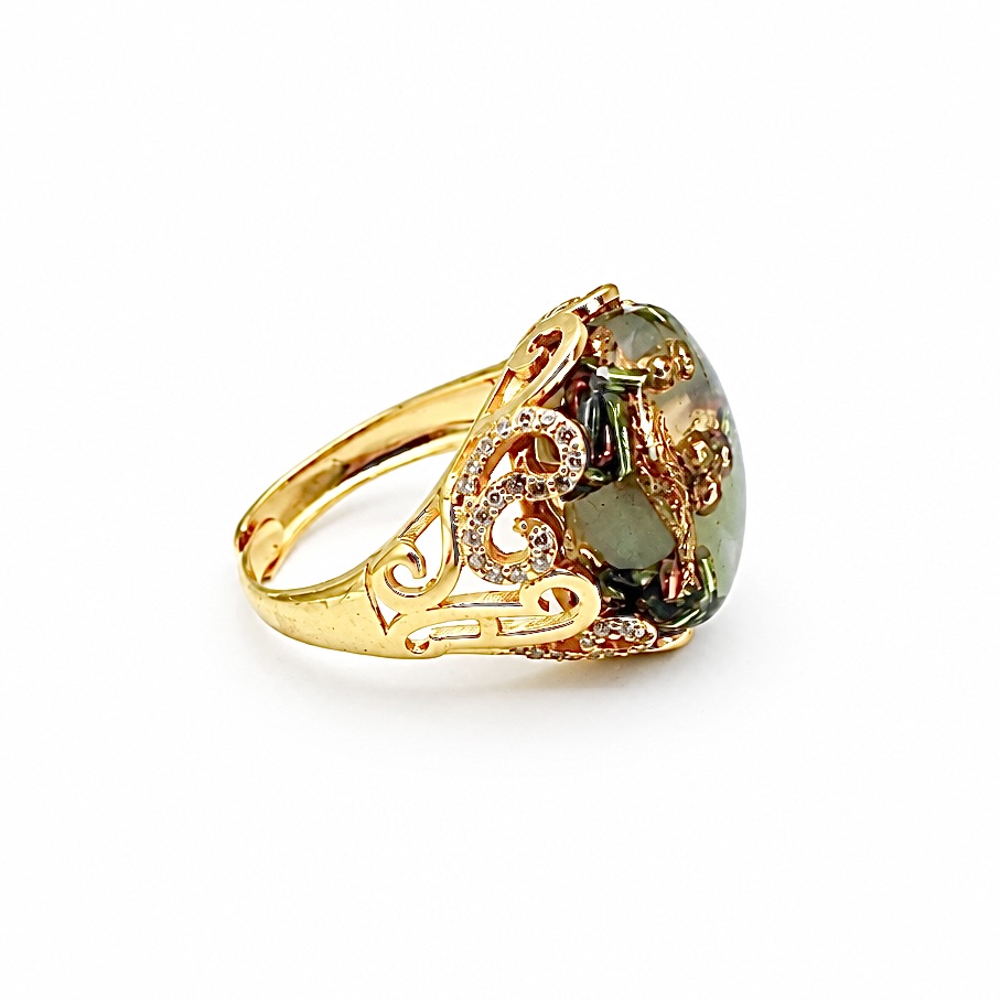 Bague orgonite jade plaqué or