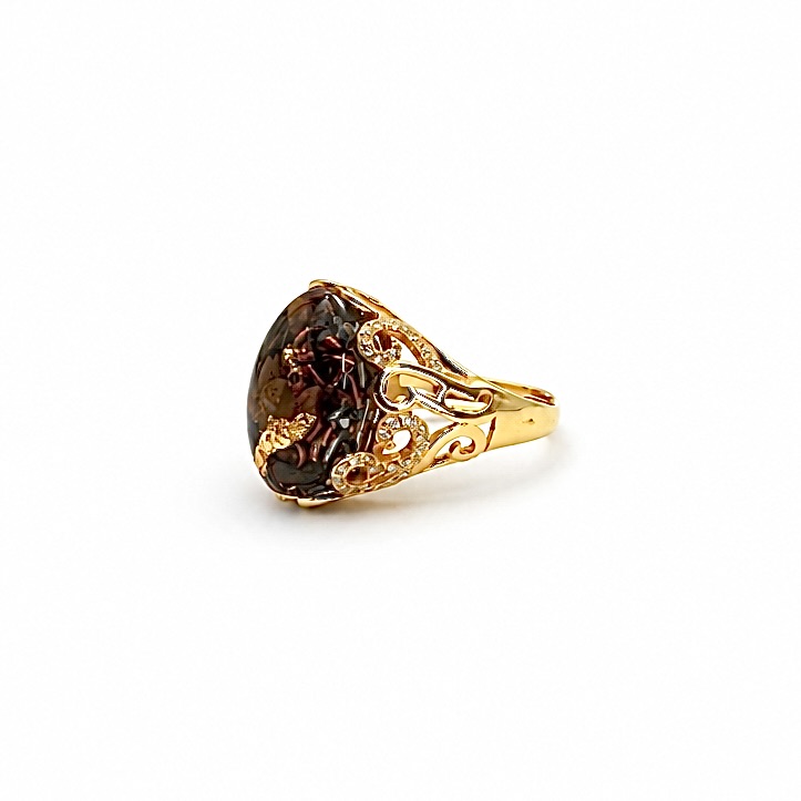 Bague orgonite oeil de tigre plaqué or