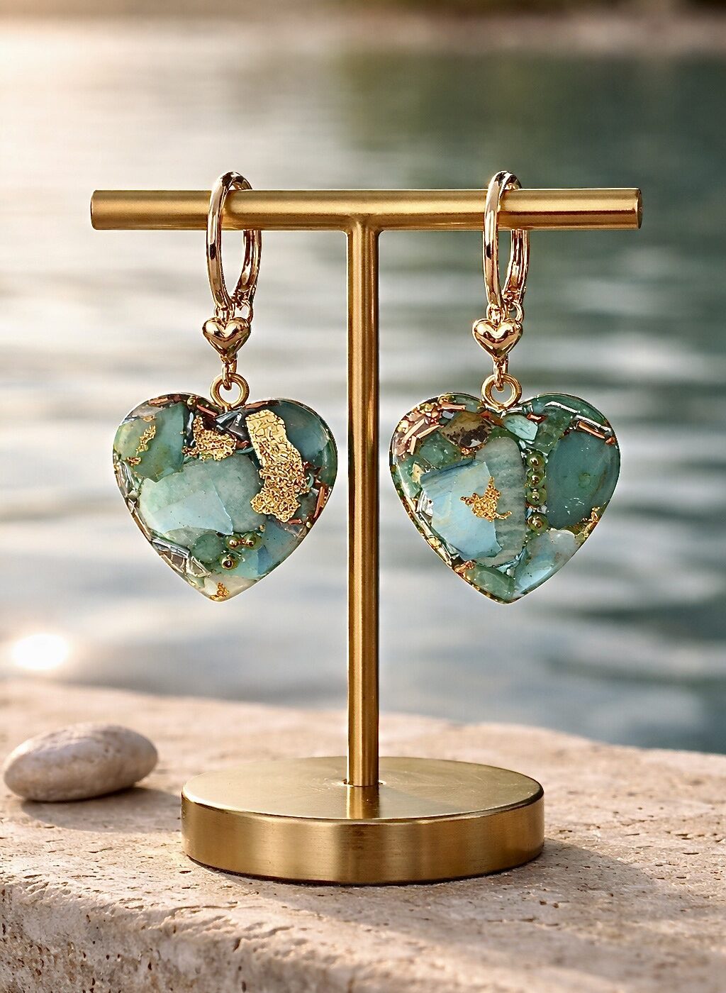 Boucles d'oreilles orgonite coeur amazonite