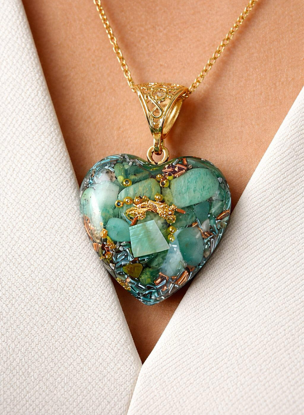 Orgonite coeur new amazonite pendentif ou porte-clefs
