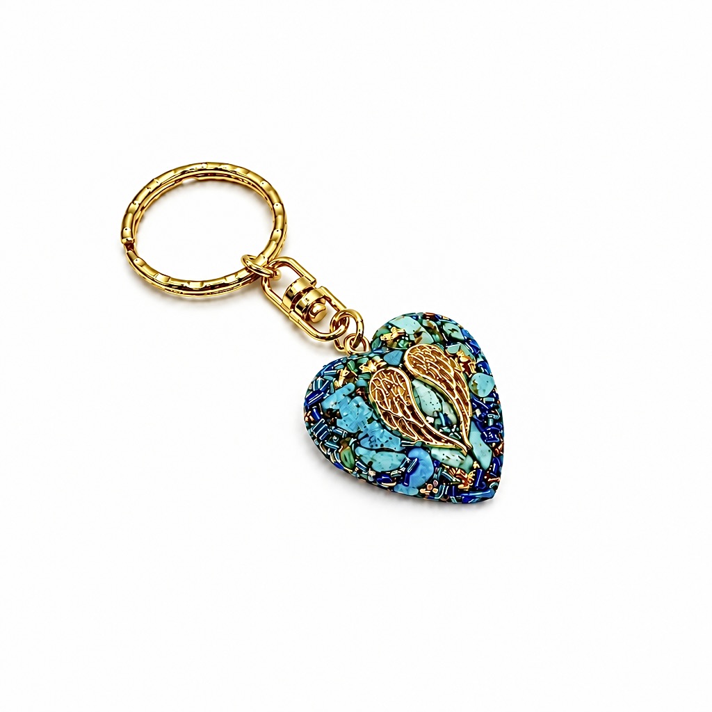 Porte clefs orgonite ailes d'ange turquoise