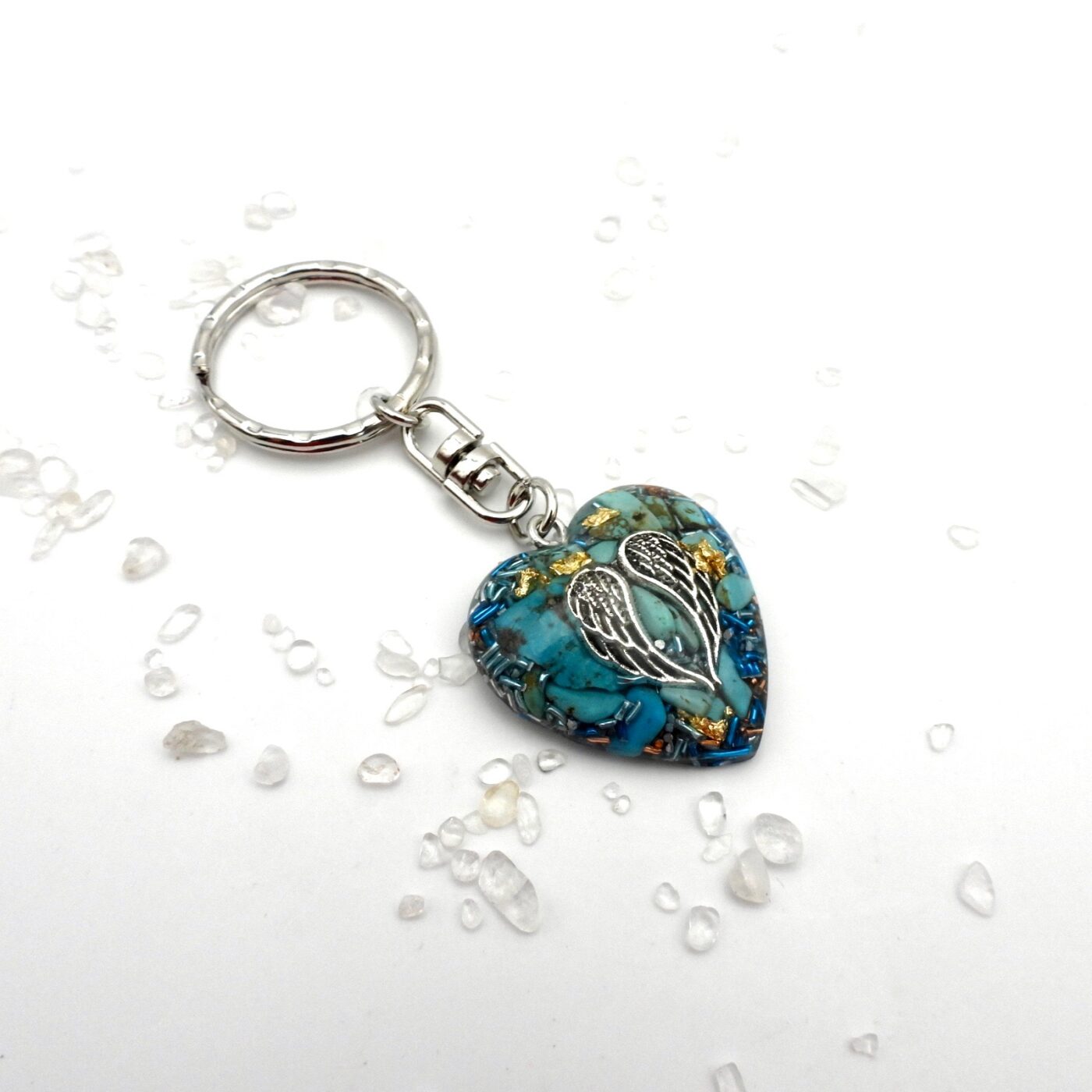 Porte clefs orgonite ailes d'ange turquoise
