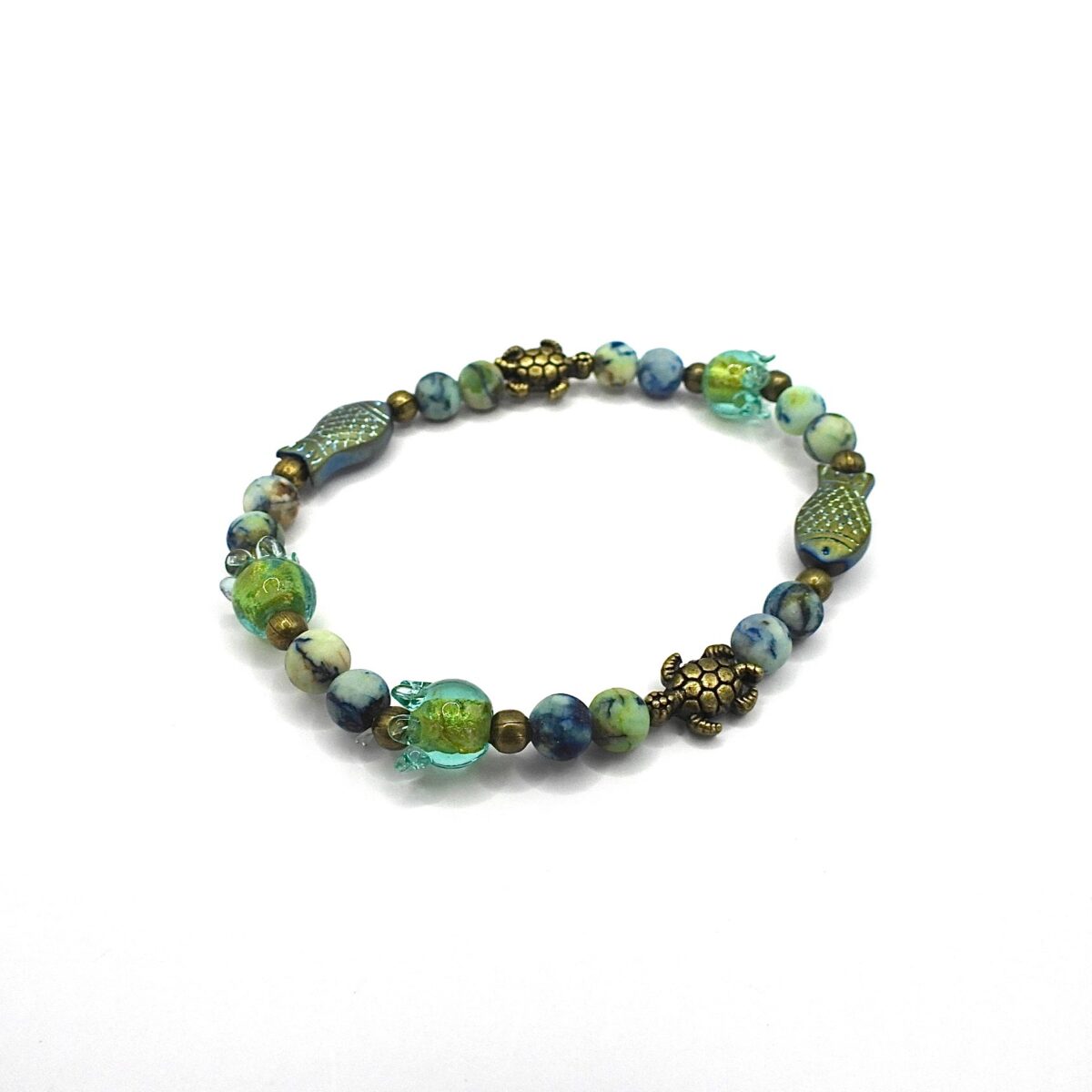 Bracelet chrysocolle poissons et tortues