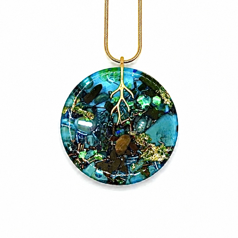Pendentif orgonite rond Océan