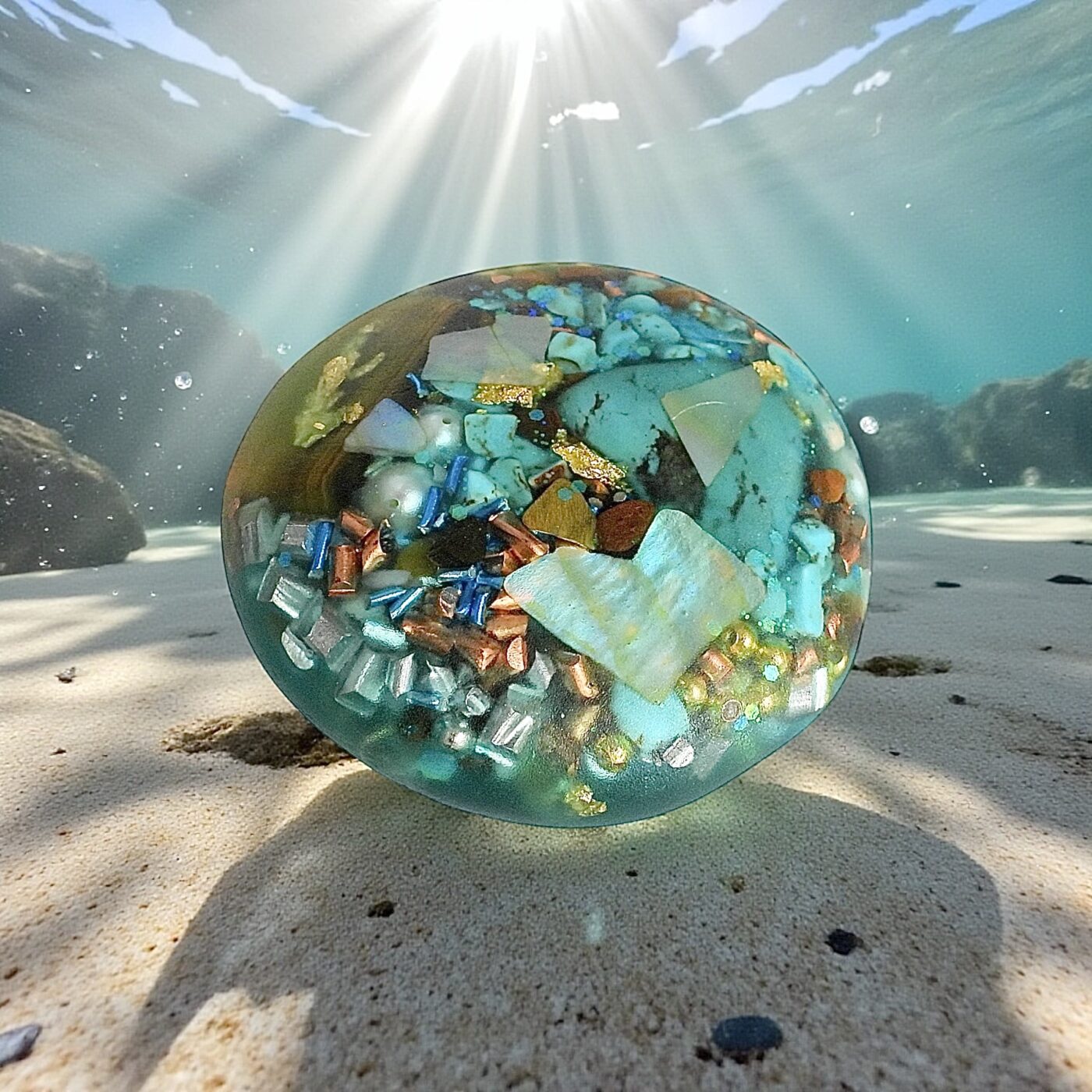 Galet orgonite Océan