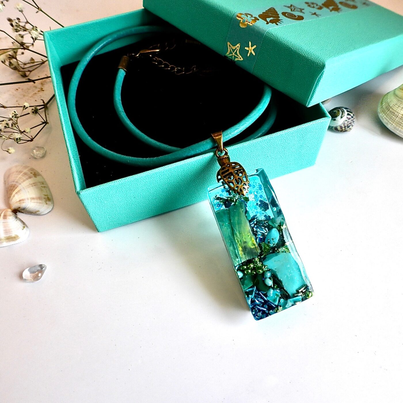 Pendentif orgonite rectangle Lagon