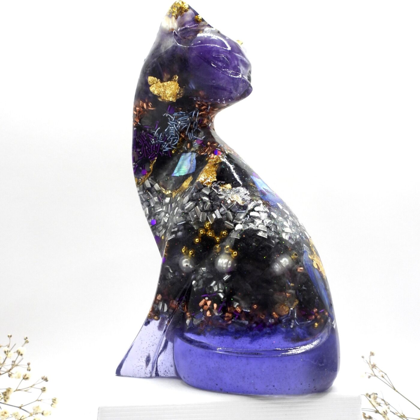 Chat orgonite Printemps Mauve