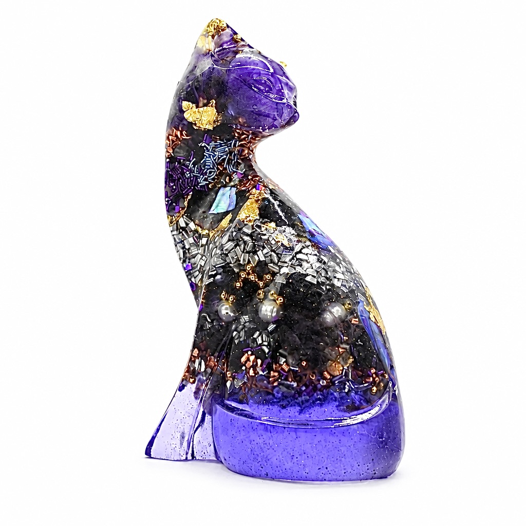 Chat orgonite Printemps Mauve