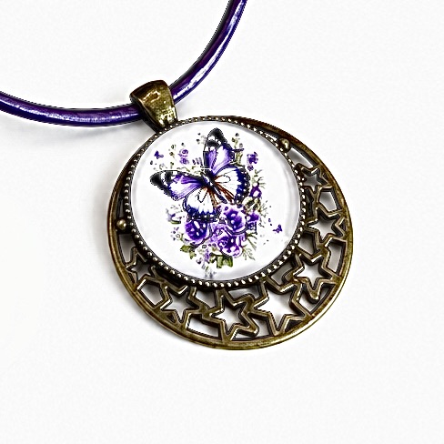 Collier Printemps Mauve papillon