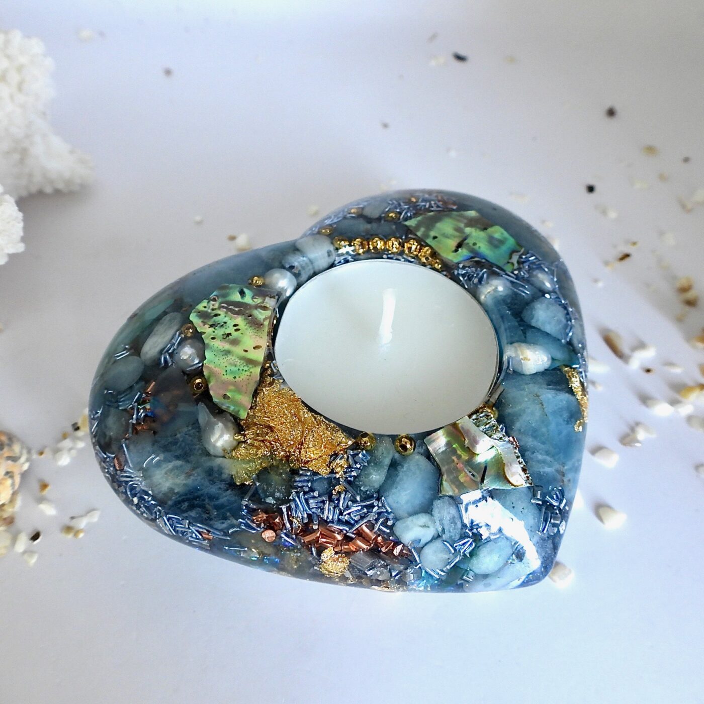 Bougeoir orgonite coeur Douceur Marine