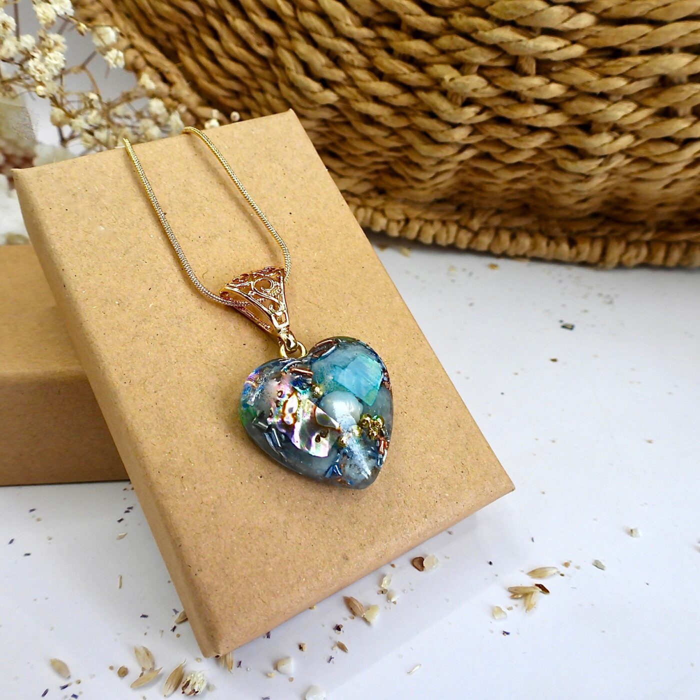 Pendentif orgonite coeur Douceur Marine new