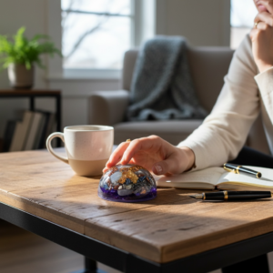 Orgonite demi-sphère Douce Calcédoine