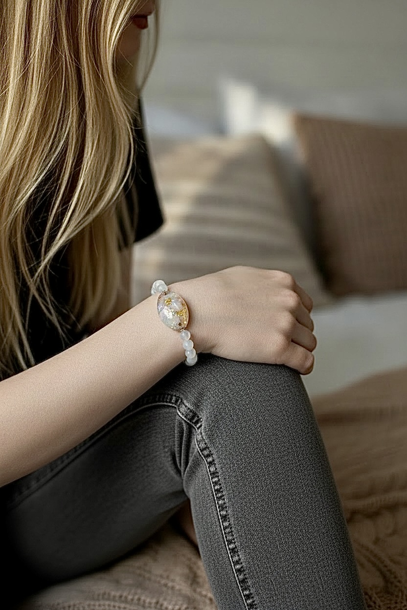 Bracelet orgonite ovale Pierre de Lune blanche