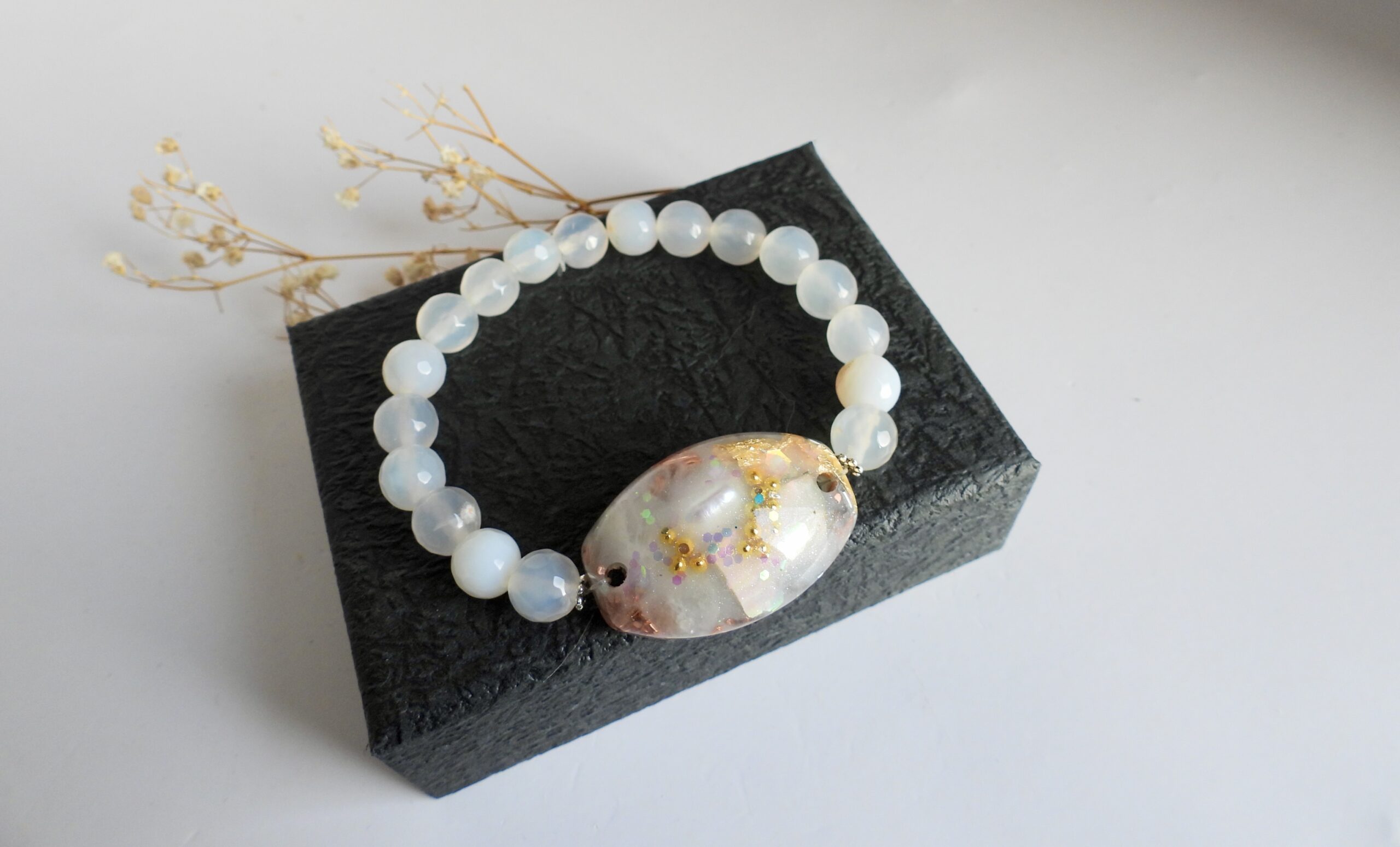 Bracelet orgonite ovale Pierre de Lune blanche – Image 2