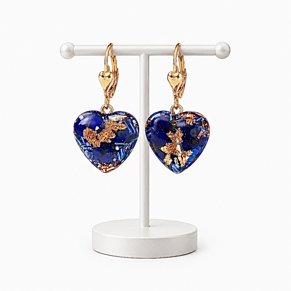 Boucles d'oreilles orgonite coeur lapis lazuli