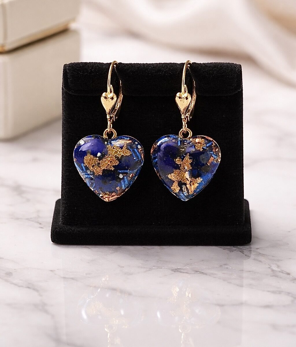 Boucles d'oreilles orgonite coeur lapis lazuli