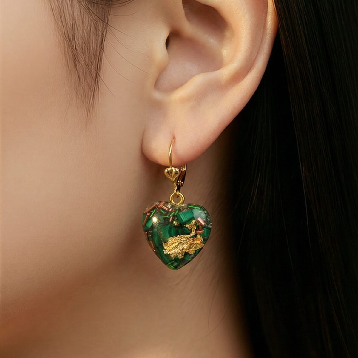 Boucles d'oreilles coeur malachite