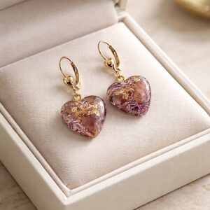 Boucles d'oreilles orgonite coeur rhodocrosite