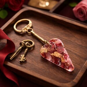 Porte-clefs Orgonite cœur quartz cerise