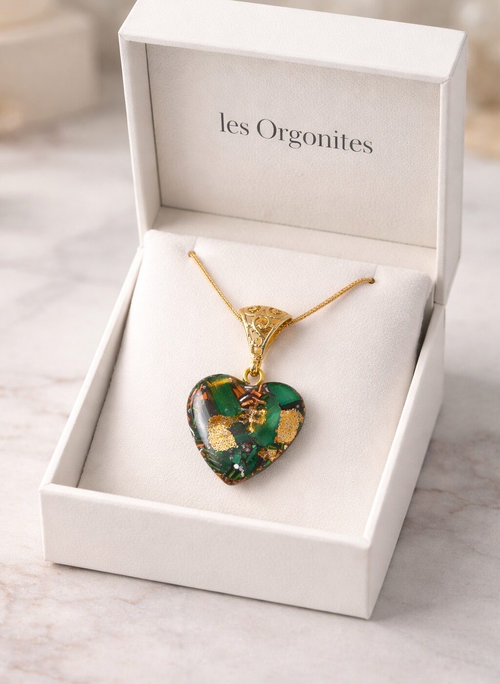 Pendentif orgonite coeur new malachite