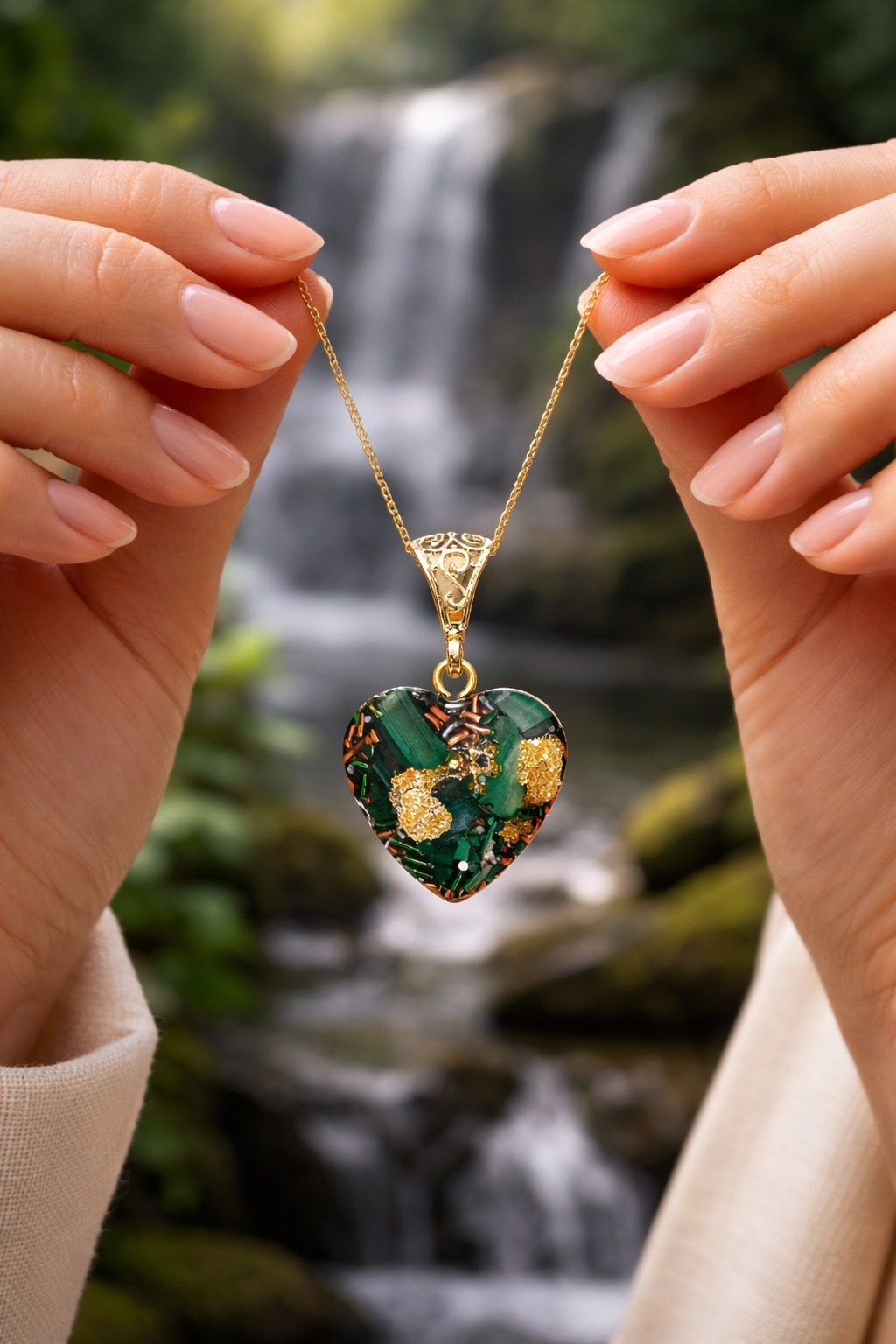 Pendentif orgonite coeur new malachite – Image 2