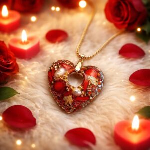 Sautoir galet percé corail coeur