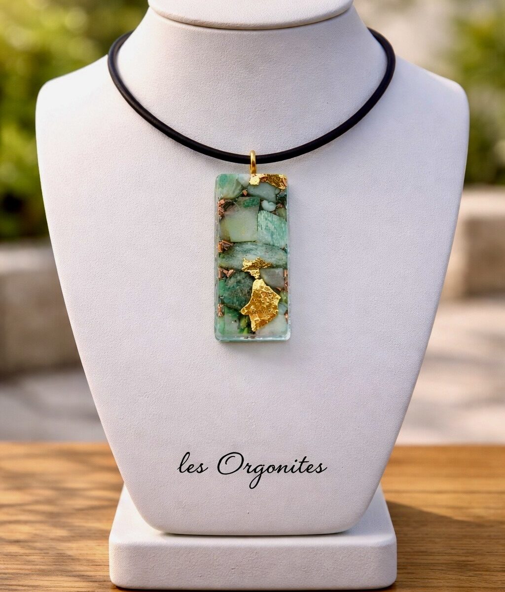 Rectangle orgonite amazonite pendentif ou porte clefs