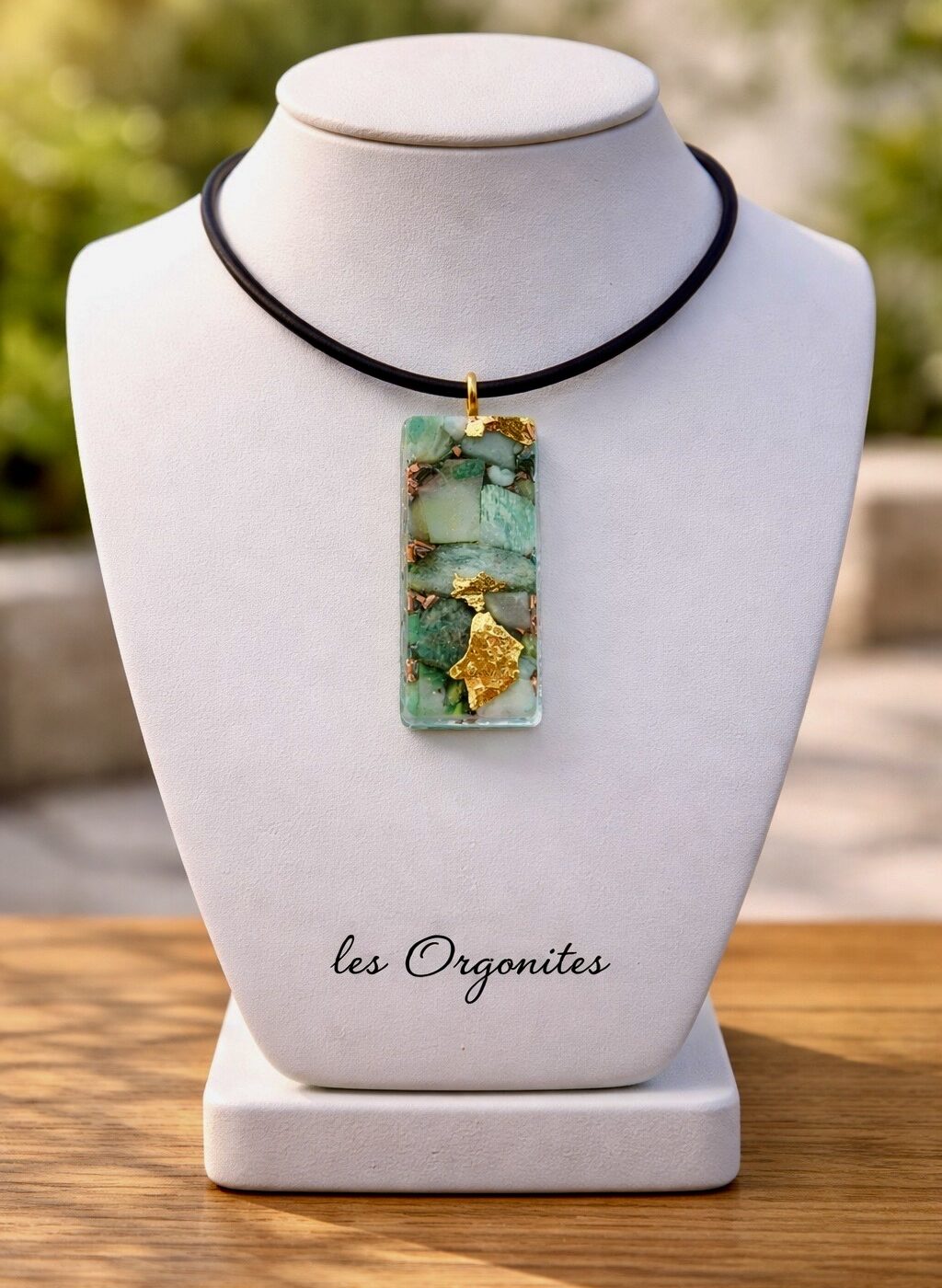 Rectangle orgonite amazonite pendentif ou porte clefs