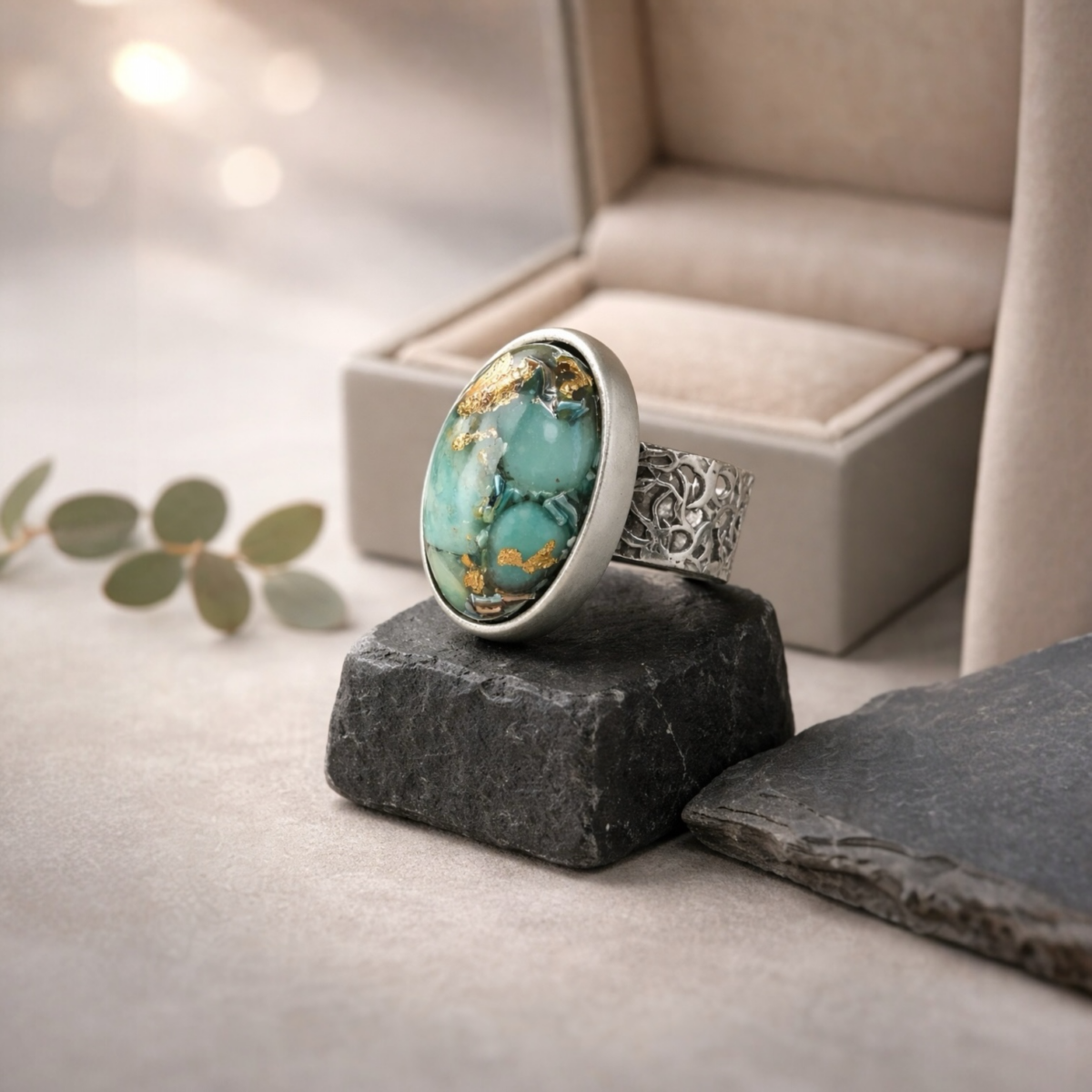 Bague orgonite ovale amazonite