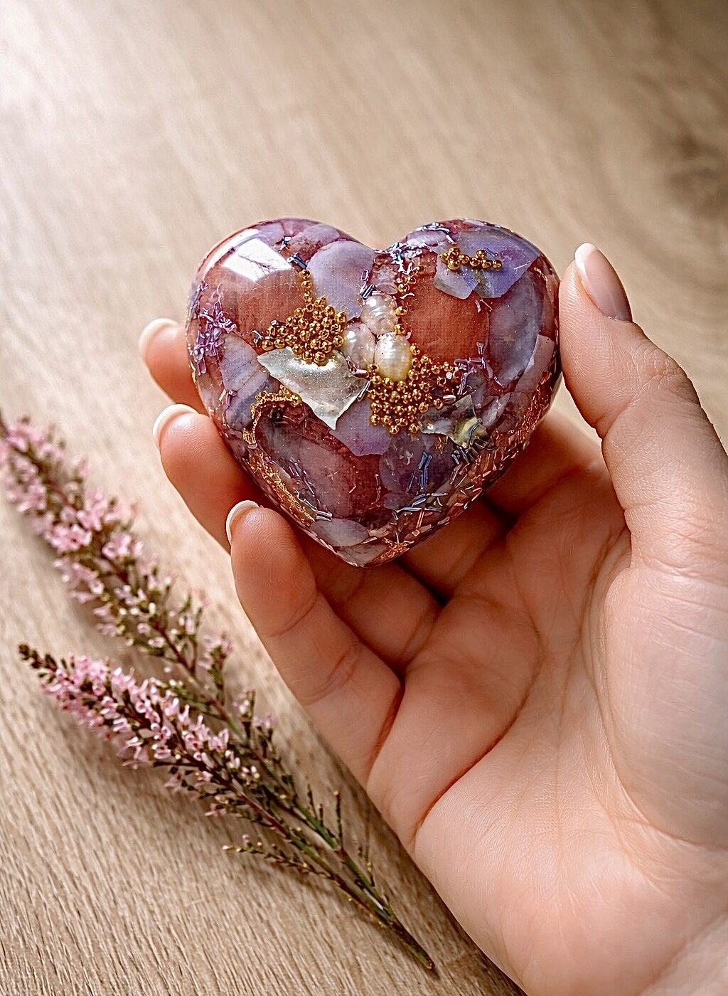 Grand coeur orgonite Rosée