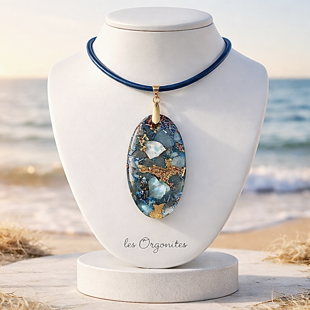 Pendentif orgonite galet Profondeurs Océanes