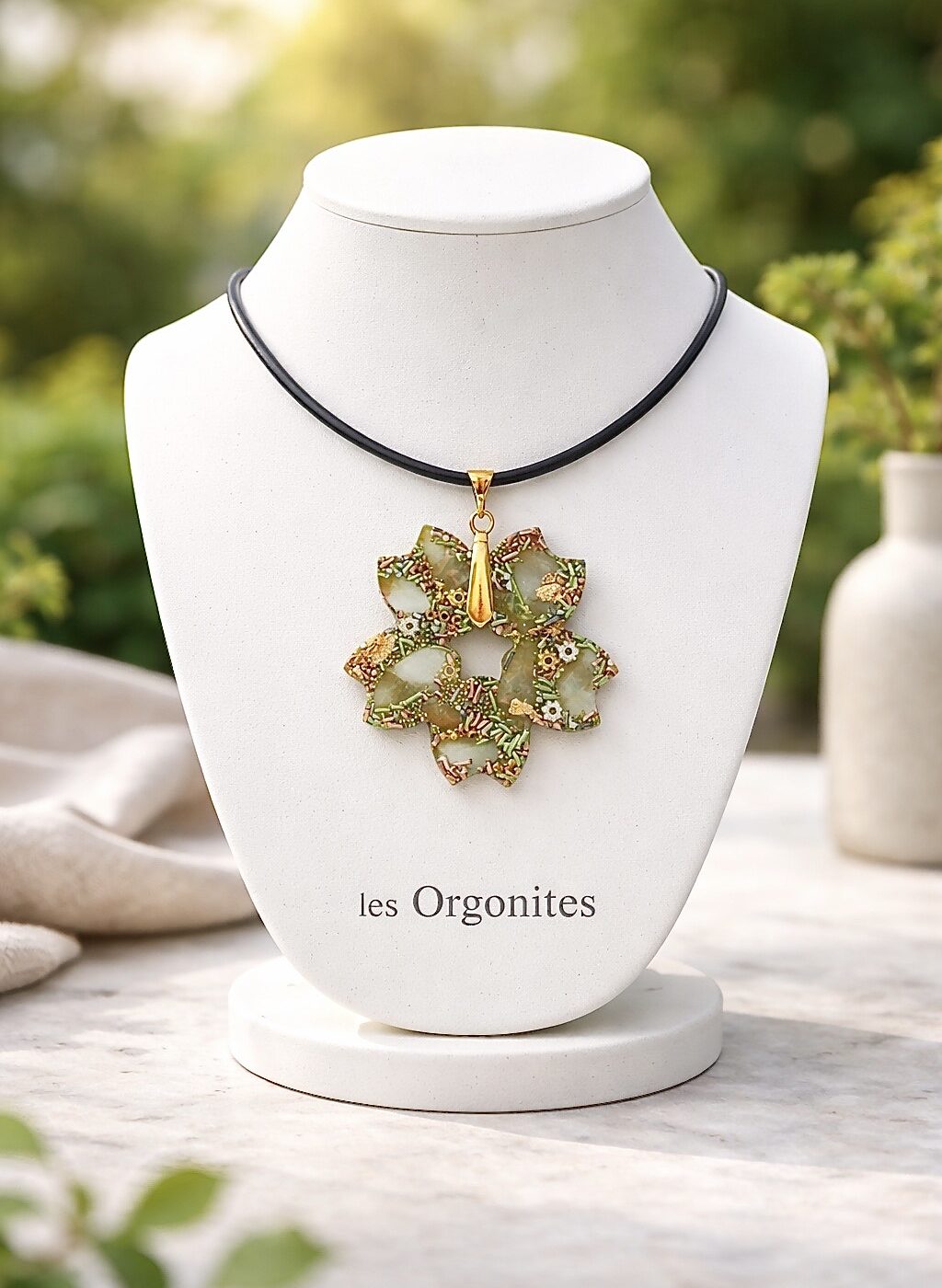 Pendentif orgonite fleur jade