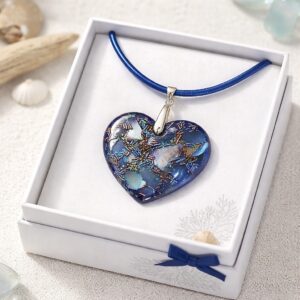 Pendentif orgonite galet coeur Profondeurs Océanes