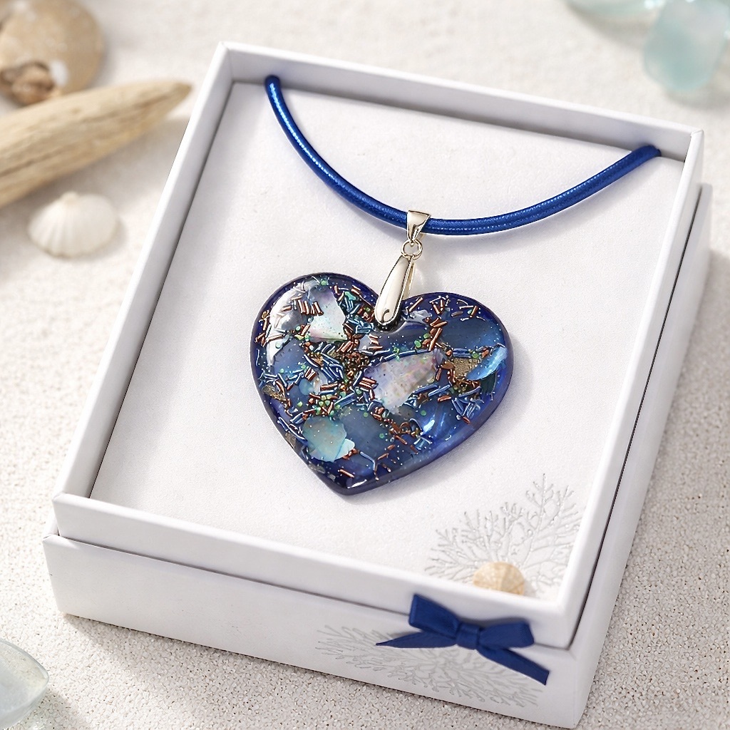 Pendentif orgonite galet coeur Profondeurs Océanes