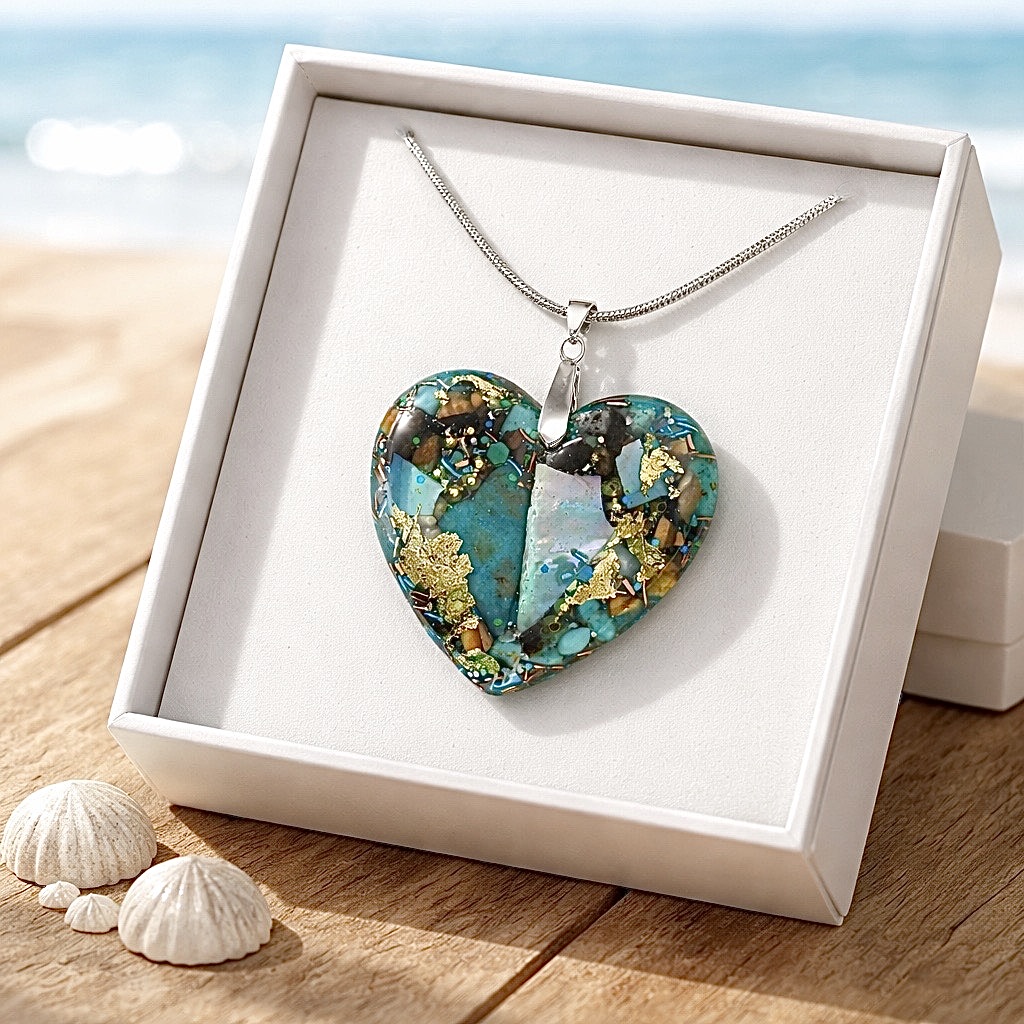 Pendentif galet Coeur d'Océan