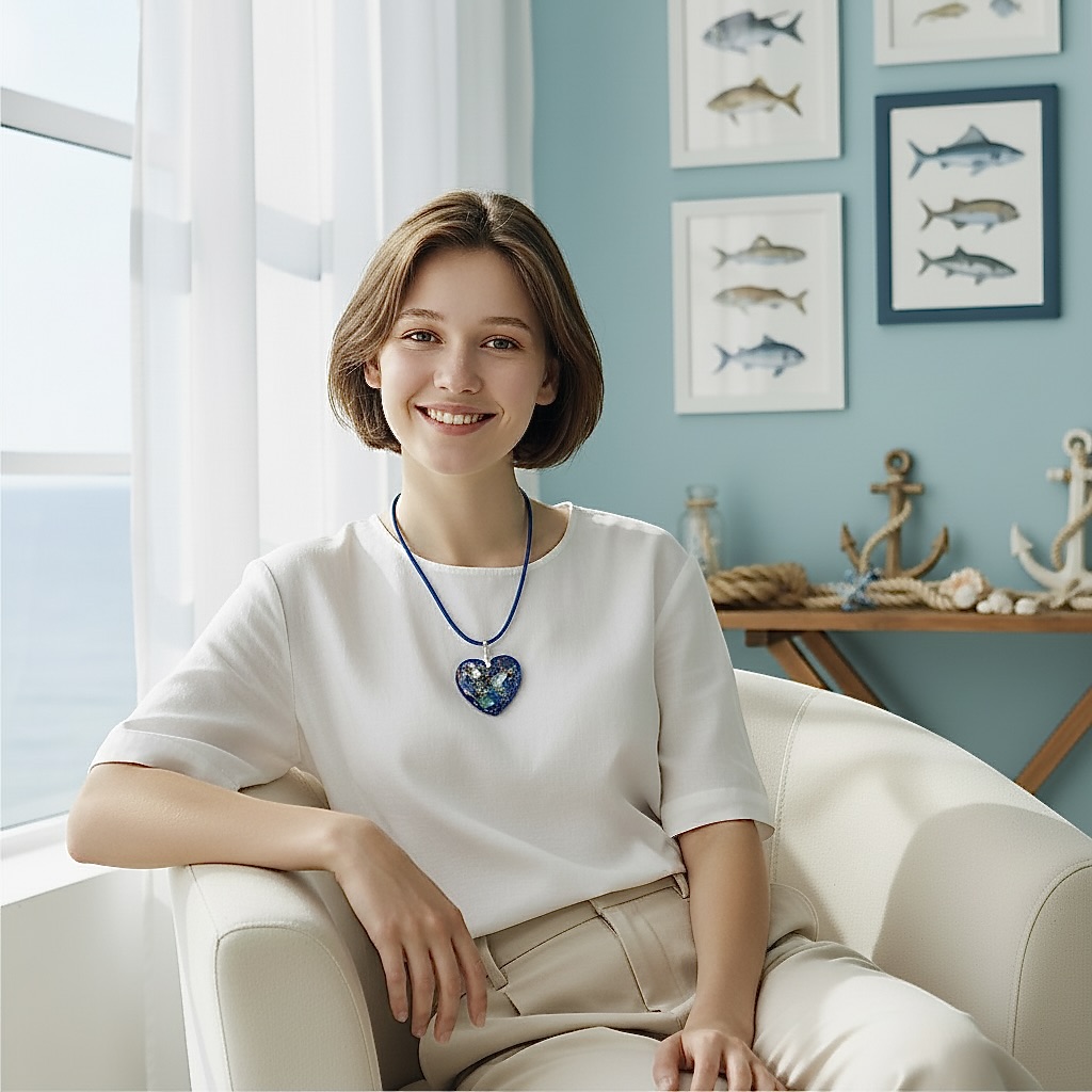 Pendentif orgonite galet coeur Profondeurs Océanes – Image 2