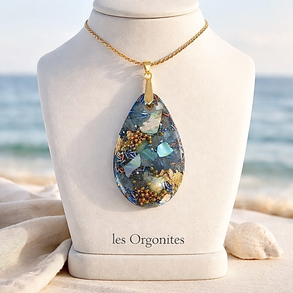 Pendentif orgonite galet Profondeurs Océanes – Image 3