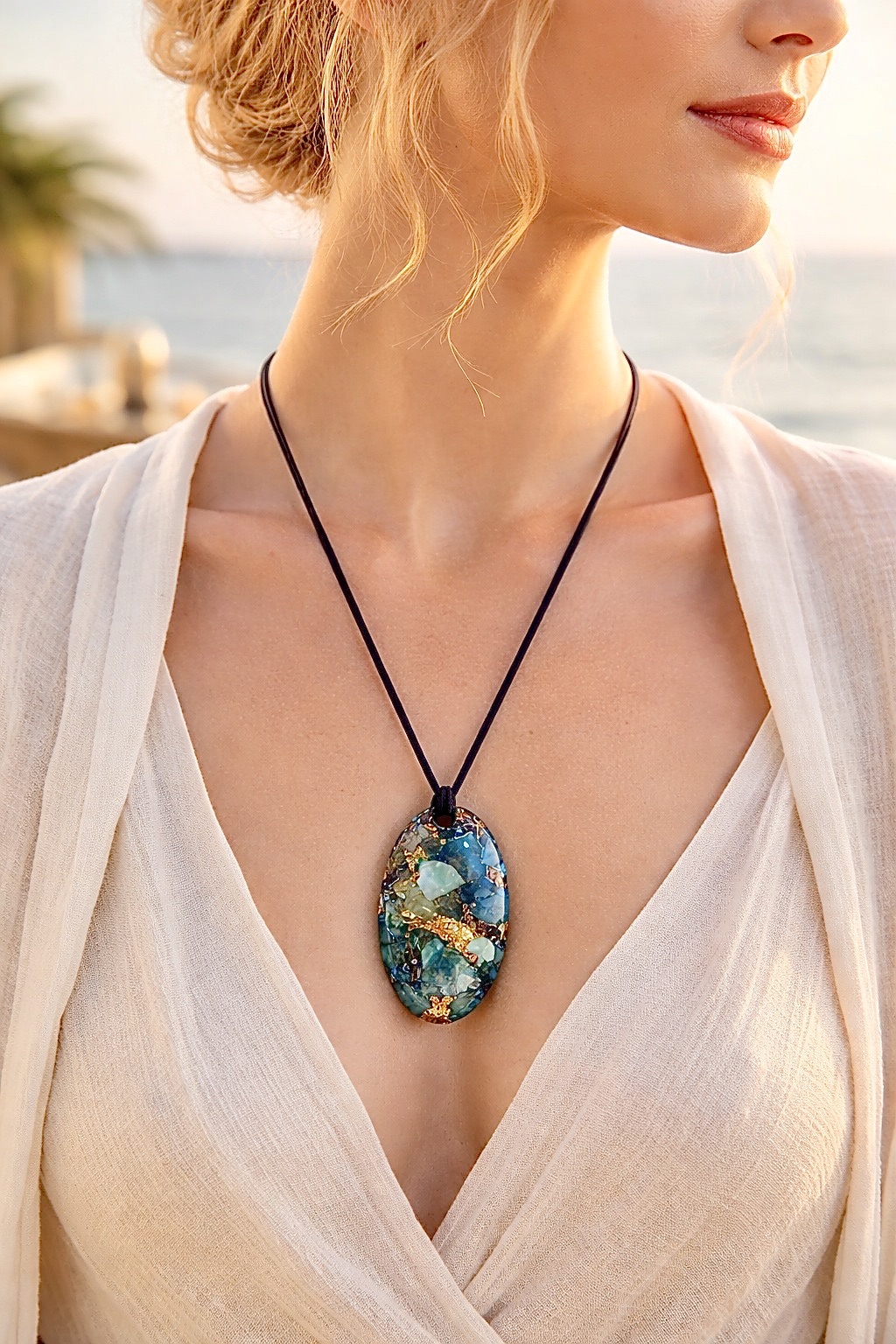 Pendentif orgonite galet Profondeurs Océanes – Image 4